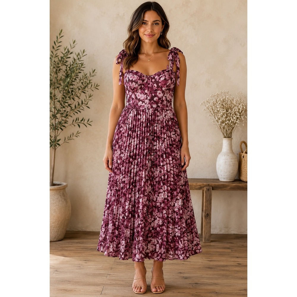 Lulu's Mauve Floral Pleated Maxi Dress